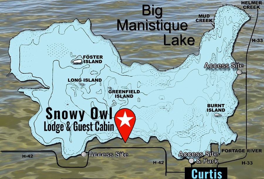 Big Manistique Lake and Snowy Owl Lodge Curtis MI | Curtis Cabin Rentals on Big Manistique Lake